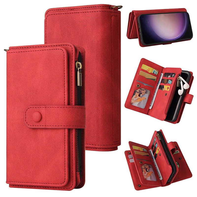 Phone Case For Samsung Galaxy S26 Ultra Plus S25 S24 S23 S22 S23 FE S21 Ultra Plus S20 A55 5G A35 5G Wallet Case Zipper Full Body Protective with Wrist Strap Retro TPU PU Leather