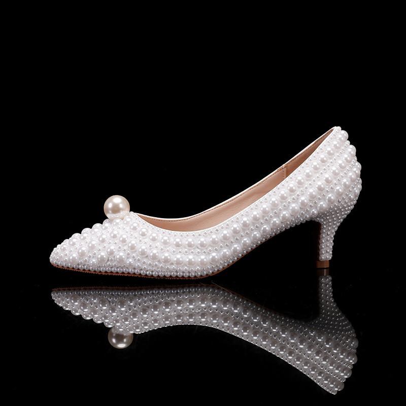 Women's Wedding Shoes White Shoes Dress Shoes Wedding Party Floral Contrast Color Wedding Heels Bridal Shoes Bridesmaid Shoes Imitation Pearl Beading Low Heel Stiletto Pointed Toe Cute Business Sexy
