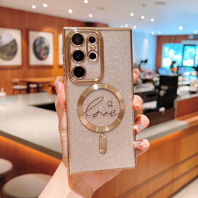 Phone Case For Samsung Galaxy S26 Ultra Plus S25 S24 S23 S22 S21 Ultra Plus Back Cover Magnetic Adsorption With Magsafe Support Wireless Charging Non-Yellowing Bling Glitter Shiny TPU