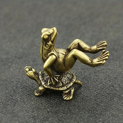 Vintage Brass Turtle Frog Figurine - Antique-Style Solid Copper Tea Pet, Desktop Decor, Collectible Miniature Ornament