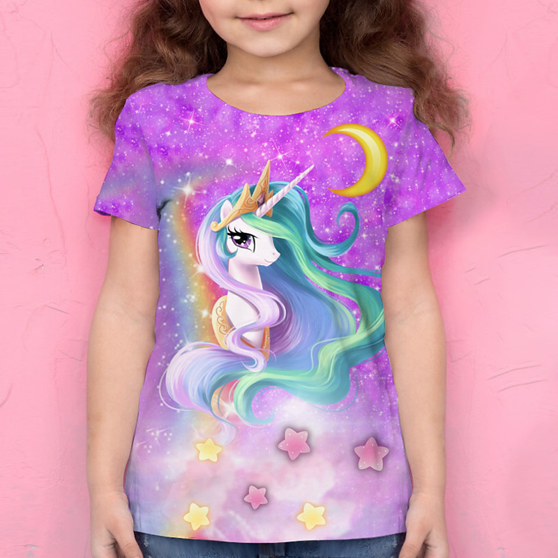 Girls' 3D Animal T shirt Tee Short Sleeve 3D Print Summer Active Polyester Kids 4-12 Years Daily Wear Regular Fit