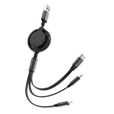 3-In-1 Multi-Head Retractable USB Fast Charging Cable USB A to Lightning / micro / USB C Multi Charging Cable For IPhone Andriod Phone Cable Expansion