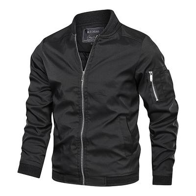 Men's Bomber Jacket Lightweight Casual Thin Zip Pockets Coat Outwear Hiking Windbreaker Military Tactical Sports Trench Coat Outdoor Windproof Ripstop Breathable Multi Pockets Coat Top khaki Black