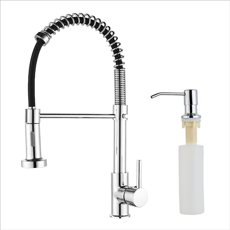 Kitchen Sink Mixer Faucet with Pull Down Sprayer, 360 swivel High Arc Single Handle Spring Kitchen Taps Deck Mounted, One Hole Brass Kitchen Sink Faucet Centerset Water Taps