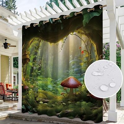 Waterproof Outdoor Curtain Privacy, Outdoor Shades, Sliding Patio Curtain Drapes, Pergola Curtains Grommet Mushroom Forest For Gazebo, Balcony, Porch, Party