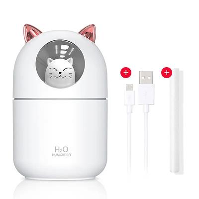 Cute Cat USB Mini Fragrance Humidifier Household Suitable Cool Mist with Adjustable Mist Mode 300ml Water Tank Waterless Auto Shut-off for Bedroom Home Office