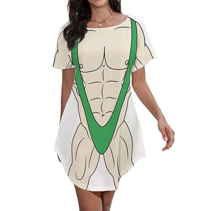 Women's Bikini Shirt Cover Up Dress Funny Cute Bikini Print for Swimwear Short Sleeve 3D Graphic Baggy Swimwear Cover-Up