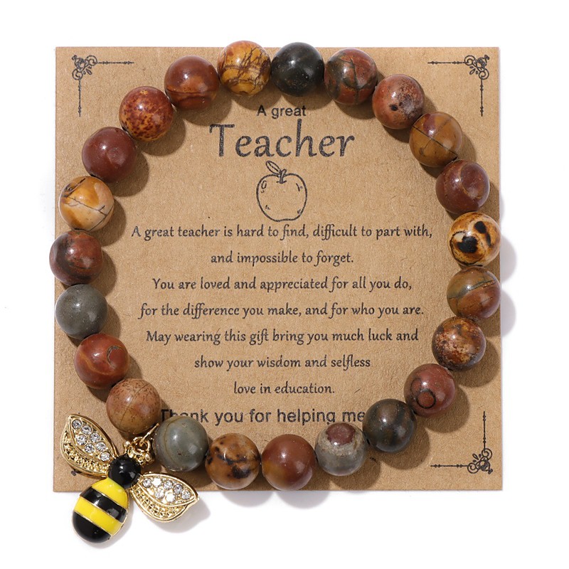 Teacher Appreciation Bracelet Cute Handmade Ploymer Clay Bracelet Love Teach Inspire Letter Beaded Stretch Bracelet for Women Back to School Jewelry Teacher Graduation Gift Christmas Gift