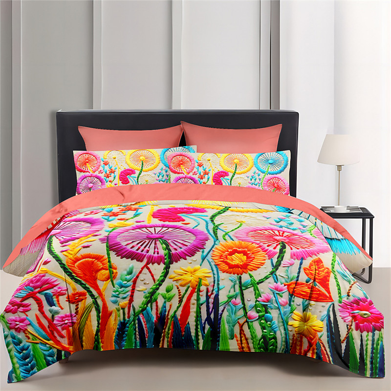 Floral Quilt Art Pattern Duvet Cover Set Comforter Set Soft 3-Piece Luxury Cotton Bedding Set Home Decor Gift King Queen Full Size