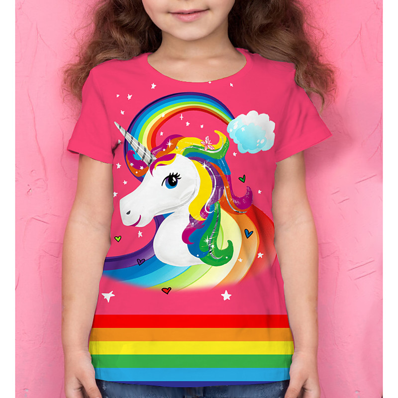 Girls' 3D Animal T shirt Tee Short Sleeve 3D Print Summer Active Polyester Kids 4-12 Years Daily Wear Regular Fit