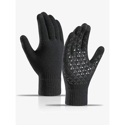 Men's Thermal Knit Winter Gloves with Anti-Slip Grip and Touchscreen Compatible - Warm Black Gloves for Cold Weather, Outdoor Activities, and Driving