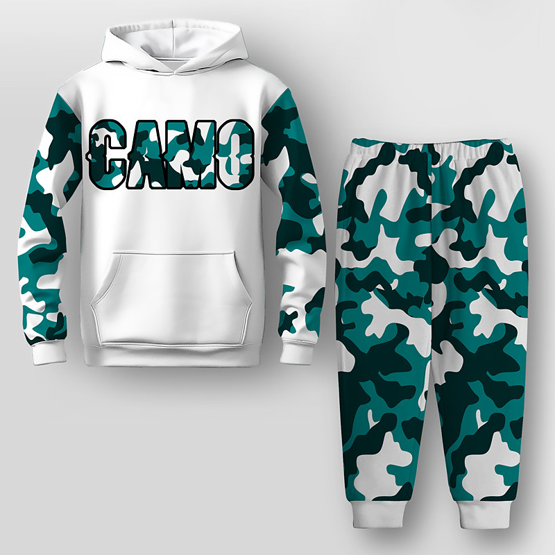Boys 3D Graphic Camouflage Letter Hoodie Sweatpants Set HoodieSet Clothing Set Long Sleeve 3D Printing Summer Fall Active Fashion Cool Kids 3-12 Years Outdoor Vacation Street Regular Fit