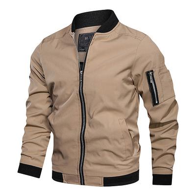 Men's Bomber Jacket Lightweight Casual Thin Zip Pockets Coat Outwear Hiking Windbreaker Military Tactical Sports Trench Coat Outdoor Windproof Ripstop Breathable Multi Pockets Coat Top khaki Black