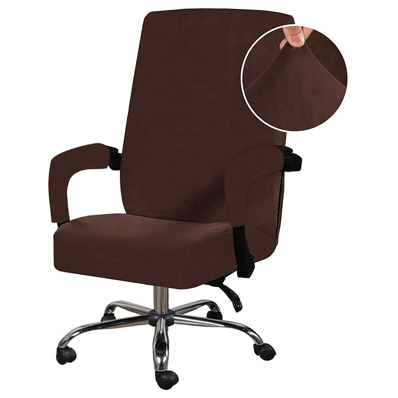 Velvet Computer Office Chair Cover Gaming Chair Stretch Chair Slipcover Black Plain Solid Color Durable Washable Furniture Protector