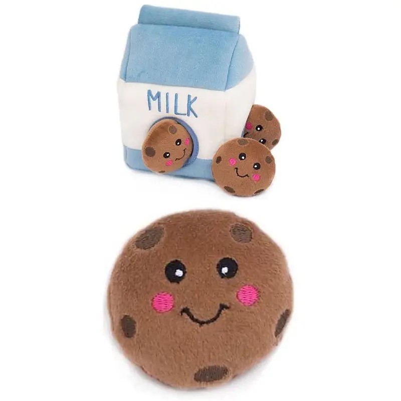 Milk Box Shaped Dog Plush Toy Squeaky Dog Hide And Seek Puzzle Toy With Sound Interactive Dog Food Leaking Dispenser Toy Dog Snuffing Toy