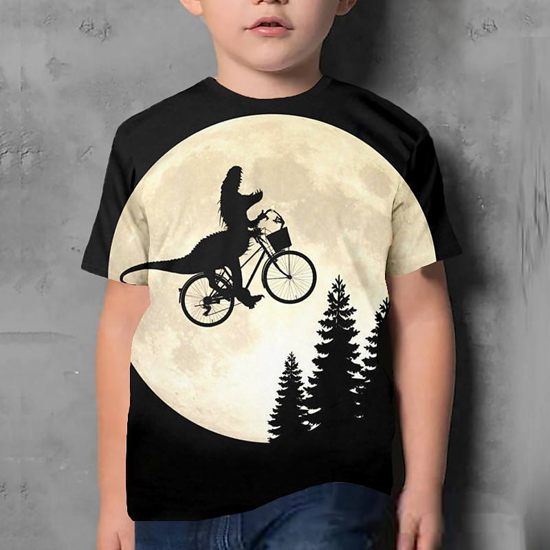 Kids Boys' T shirt Short Sleeve Dinosaur 3D Print Graphic Animal Black Children Tops Summer Active Cool Cute School Daily Wear 3-12 Years