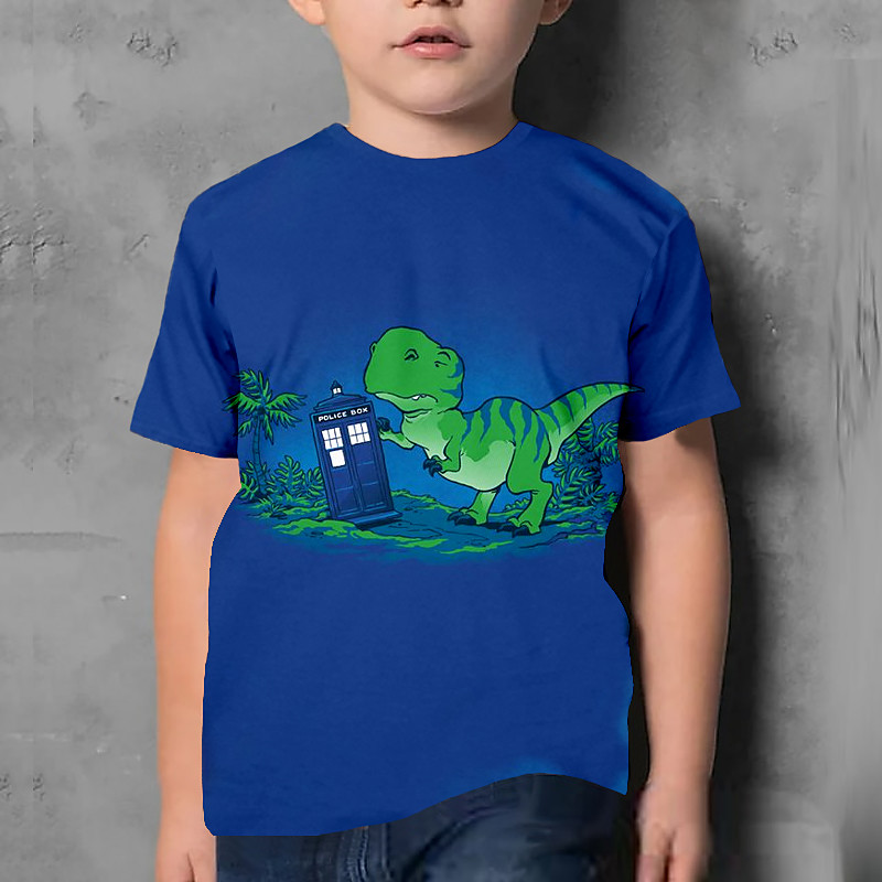 Kids Boys' T shirt Short Sleeve Dinosaur 3D Print Graphic Animal Black Children Tops Summer Active Cool Cute School Daily Wear 3-12 Years