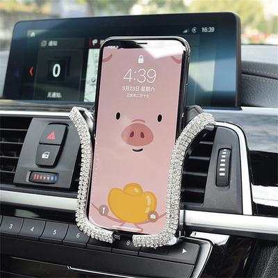 Car Rhinestones Phone Holder Crystal Air Outlet Vent Support Phone Diamond Clip Car Interior Universal Smart Phone Stand Automotive Parts Accessories