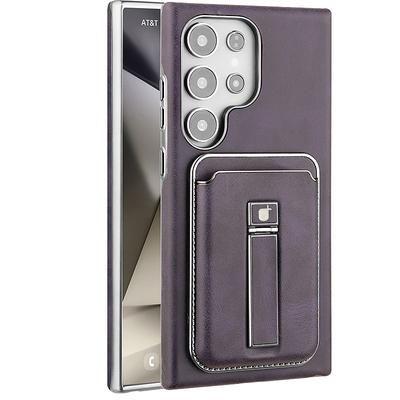 Phone Case For Apple AirTag S25 S24 Ultra Plus S23 Back Cover Magnetic Adsorption with Stand Holder Magnetic Support Wireless Charging Retro PC PU Leather