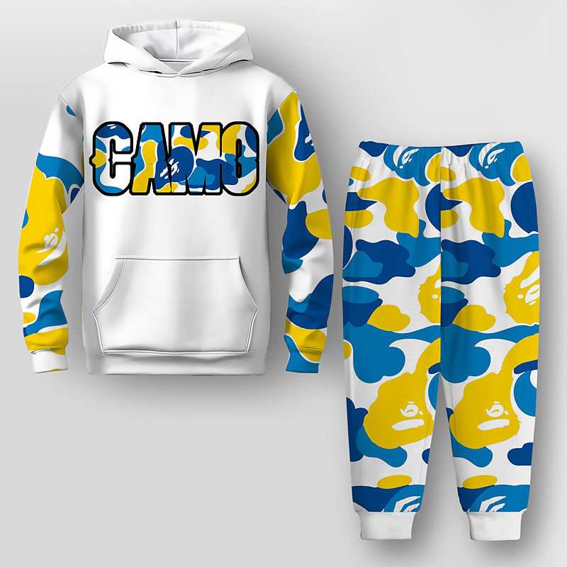 Boys 3D Graphic Camouflage Letter Hoodie Sweatpants Set HoodieSet Clothing Set Long Sleeve 3D Printing Summer Fall Active Fashion Cool Kids 3-12 Years Outdoor Vacation Street Regular Fit