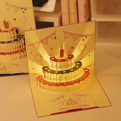 Music Lighting Ins Birthday Gift Creativity Cute Little Bear Greeting Card Three-Dimensional Greeting Card 3d Cake Blessing Card Letter