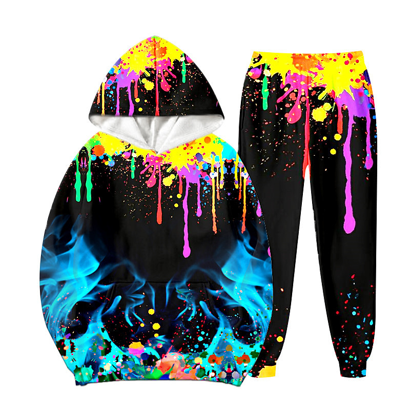 Unisex 3D Color Block Print Gradient Ramp Hoodie Sweatpants Set Clothing Set Long Sleeve Summer Spring Fall Sports Daily Kids 3-12 Years 4-13 Years Outdoor Sports Loose Fit