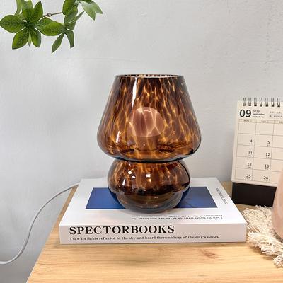 Mushroom Lamp Vintage Table Lamp Glass Bedside Lamp with Cable Dimmable Table Lamp with 3 Colour Light Bulb Retro Desk Lamp Mushroom Night Light LED Mini Lamp for Office Bars Living Room Bedroom