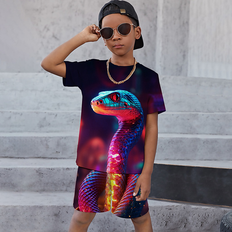 Boys 3D Graphic Animal Dragon T-shirt Shorts T-shirtSet Clothing Set Short Sleeve 3D prints Summer Spring Active Sports Fashion Kids 3-13 Years Outdoor Vacation Street Regular Fit
