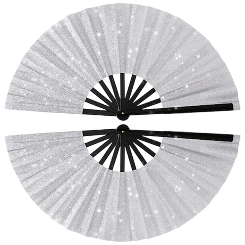 2Pcs Boots on The Ground Fan Large Holographic Folding Hand Fan Line Dance Popping Fan, Clap Fans for Line Dancing Foldable Craft Holding Laser Colors Hand Fan