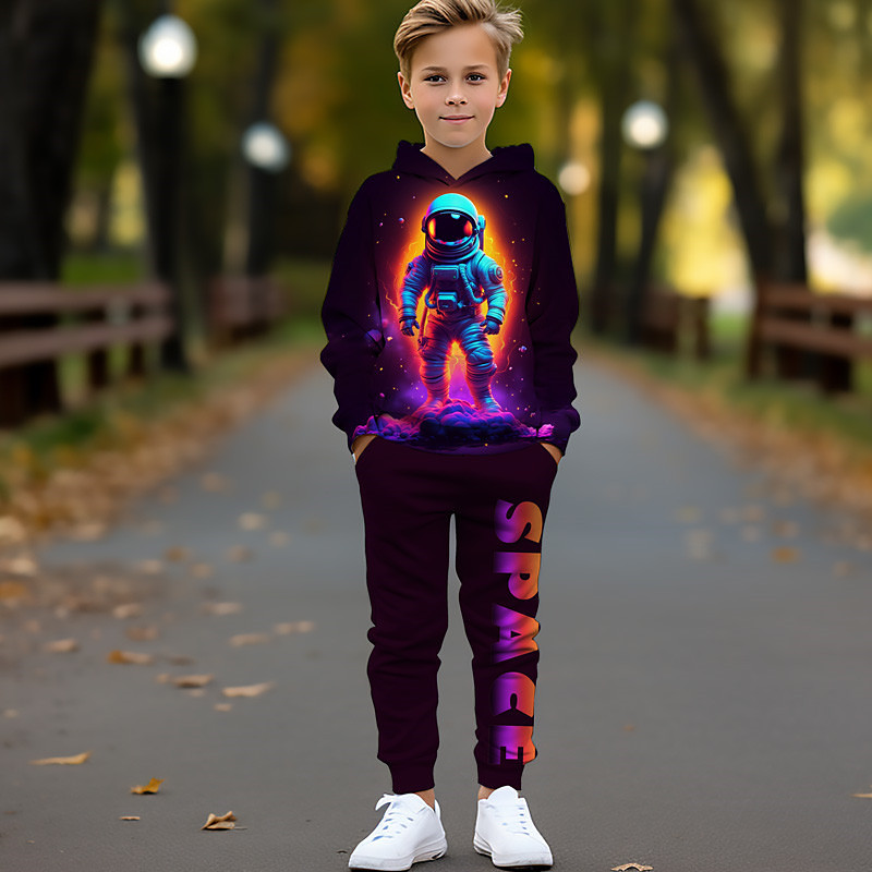Boys 3D Astronaut Hoodie Sweatpants Set HoodieSet Clothing Set Long Sleeve 3D Printing Fall Winter Active Fashion Cool Kids 3-12 Years Outdoor Vacation Street Regular Fit