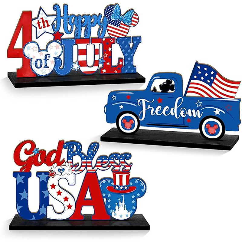 3 Pieces Patriotic Wooden Decorations 4th of July Independence Day Decorations Patriotic Table Decorations Wooden Table Centerpieces Decorations for American Memorial Day Veteran Day Party Decor