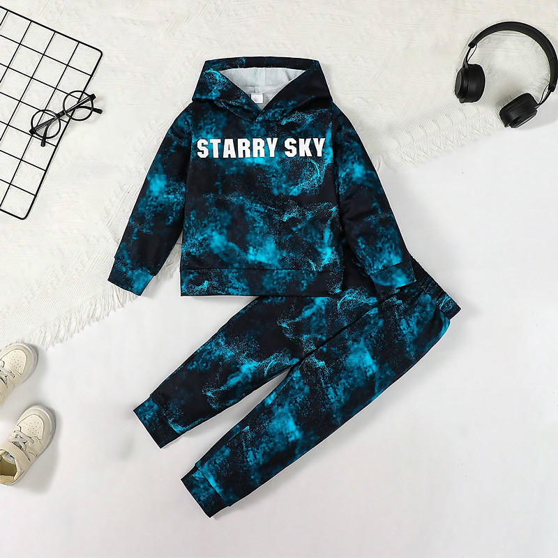 Boys 3D Graphic Tie Dye Hoodie Sweatpants Set HoodieSet Clothing Set Long Sleeve Spring Fall Sports Fashion Cool Kids 3-12 Years Outdoor Vacation Street Regular Fit
