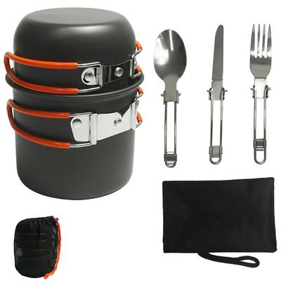 Camping Cookware Set, Non-Stick Lightweight Camping Mini Pot Pan Stove Set with Stainless Steel Kettle Plates Spoon for Backpacking, Hiking, Outdoor Cooking and Picnic