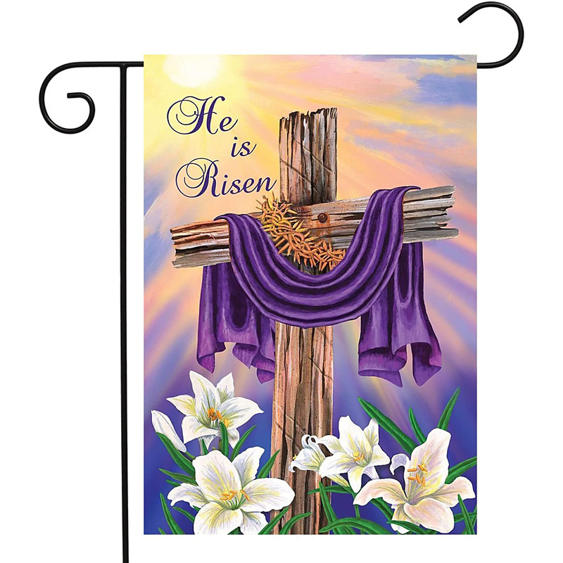 Jesus Garden Flag 12x18Inch Outdoor Decorations He is Risen Welcome Garden Patio Flag Flower Yard Flag Double Sided Holiday Outdoor Flags 1pc