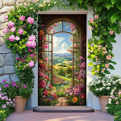 Landscape Door Decorations Door Covers Flowers Window Door Tapestry Door Curtain Decoration Backdrop Indoor/Outdoor Door Banner for Front Door Farmhouse
