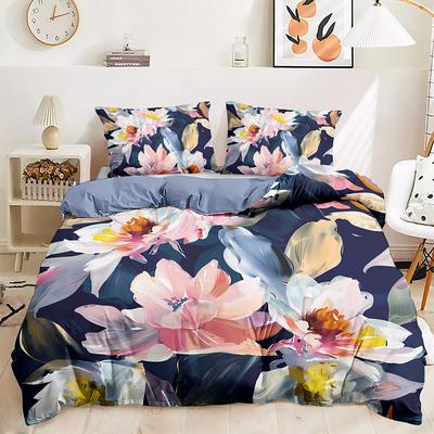 Purple Black Floral Series Duvet Cover Set King Queen Size 3-Piece Set Microfiber Bedding Set Perfect for Mother's Day Gift Super Soft Skin Friendly Long Lasting