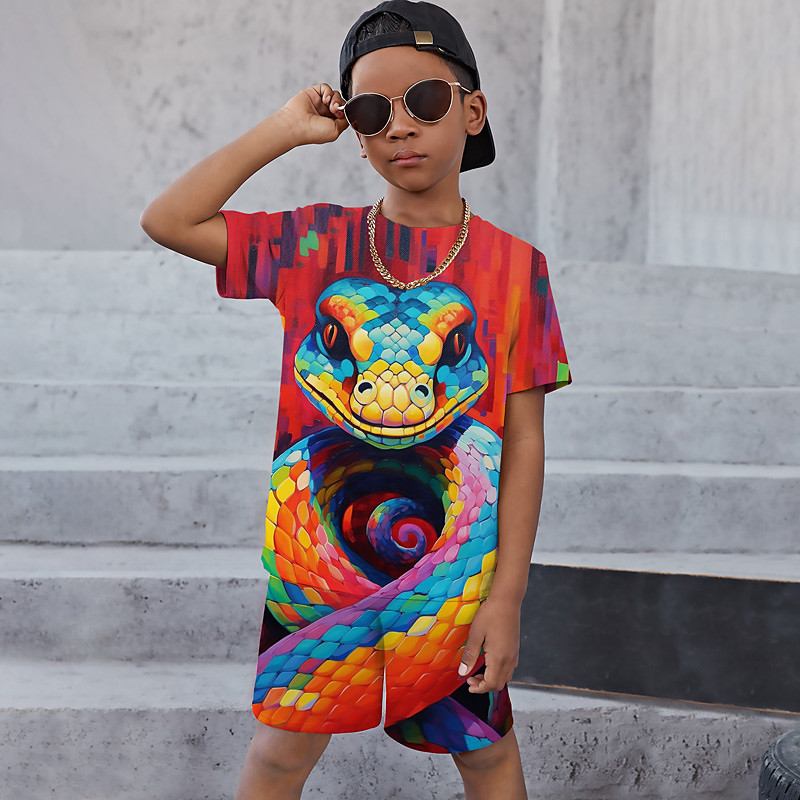 Boys 3D Graphic Animal Dragon T-shirt Shorts T-shirtSet Clothing Set Short Sleeve 3D prints Summer Spring Active Sports Fashion Kids 3-13 Years Outdoor Vacation Street Regular Fit