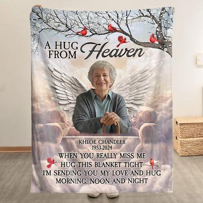 Personalized Blanket Hug From Heaven Photo Blanket Soft and Cozy Memorial Throw Customized with Photos Ideal for Comfort Remembrance and as a Thoughtful Keepsake Gift