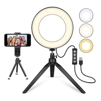 LED Ring Light Lamp 6 15cm Desktop Tripod Stand for YouTube Video Makeup Tiktok Mini LED Camera Light with Cell Phone Holder with 3 Light Modes 11 Brightness Level