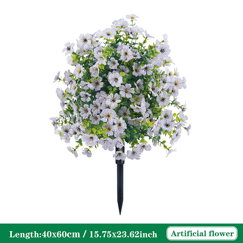 Outdoor Artificial Flower Bush Decoration with Ground Spikes, Faux Eucalyptus and Violet Garden Stakes for Yard, Patio, Home Decor, Spring Summer Greenery