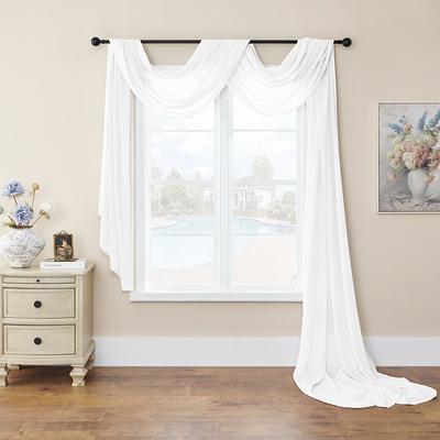 Valentine's Day Luxury Window Scarf Sheer Voile Elegant Topper Long Window Valance Solid Window Treatment Swags Drapes for Window Ceremony Wedding Canopy Bed