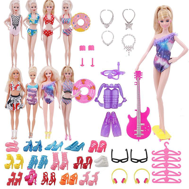 Pink Doll Clothes and Accessories,30cm Doll Clothing Accessories 40-Piece Set Combination Accessories Swimsuit Swimsuit Little Girl Children'S Toy Accessories(Doll not included)