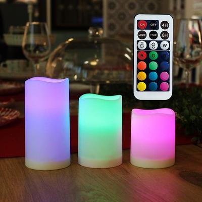 Set of 3 LED Candle lights Multi-Color Changing Real Wax Ivory Pillar Candles (4'' 5'' 6'') with 18-Key Remote and Timer Control Realistic Flameless Flicker Mode Battery Operated Mood Light Wedding Holiday Decor