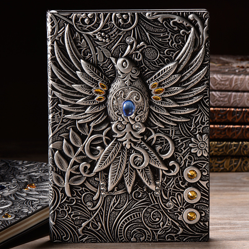 8 Types Embossed Leather Journal Diary Business Notebook Agenda Antique Handmade Relief Notebook Phoenix Immortal Bird Travel Notebook Agenda Book Gift for Friends Size A5 (8.4x5x0.7 Inches)
