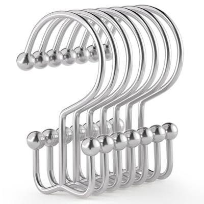 Shower Curtain Hooks, 12 Pcs Shower Curtain Rings, Durable Rust Proof Black Shower Curtain Hooks, Shower Rings for Curtain, Double Glide Shower Curtain Hooks for Shower Curtain Rods