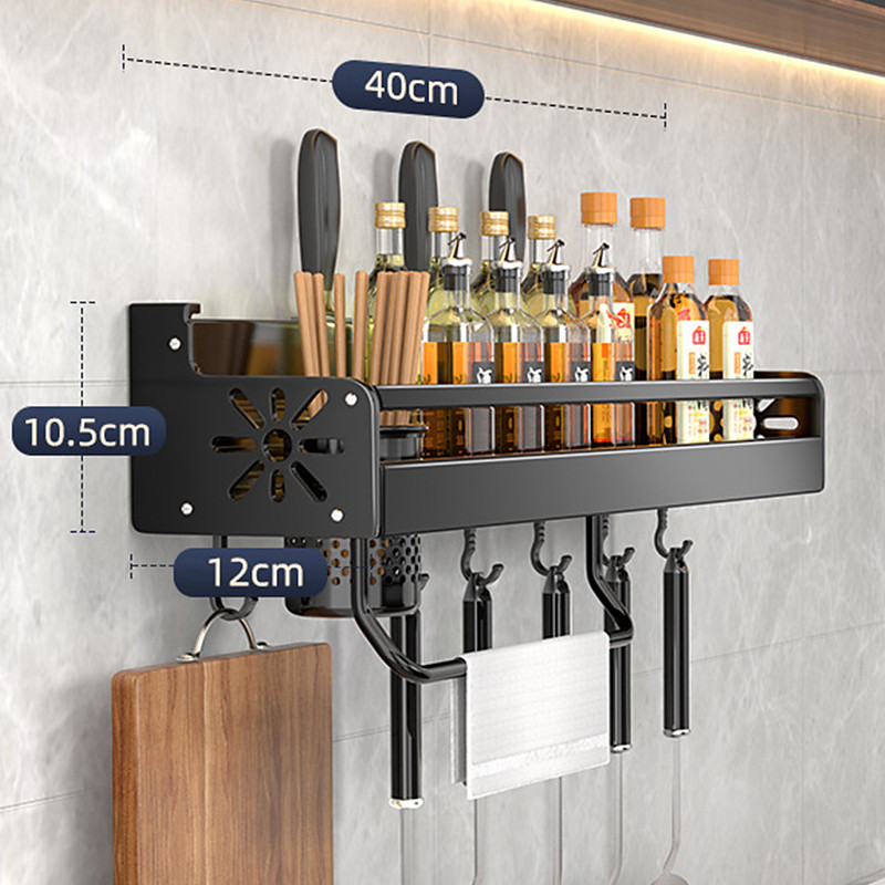 1pc Seasoning Rack With Hook, Kitchen Storage Rack, Multifunctional Household Wall-mounted Chopsticks Knife Rack, No Punching Kitchenware Storage Hanging Rack, Home Kitchen Supplies