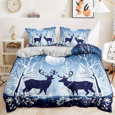 Christmas Comforter Set Full 100% Cotton Duvet Cover Set Christmas Forest Deer Bed Bedding Set 2-Piece Set 3-Piece Soft Short Plush Set Ultra Soft Comforter Set King Queen Duvet Cover