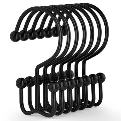 Shower Curtain Hooks, 12 Pcs Shower Curtain Rings, Durable Rust Proof Black Shower Curtain Hooks, Shower Rings for Curtain, Double Glide Shower Curtain Hooks for Shower Curtain Rods