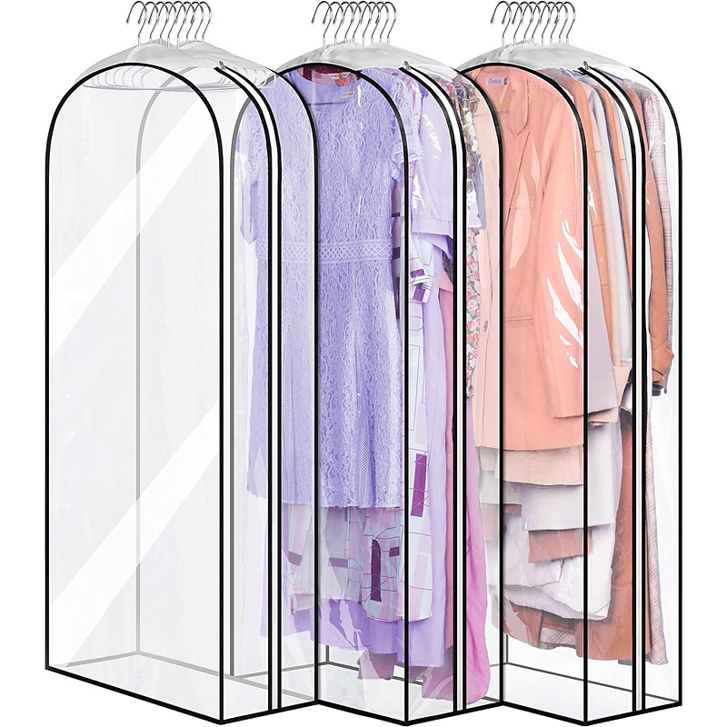 3 Packs Garment Bags Gusseted All Clear Garment Covers for Hanging Clothes 40 Suit Bags for Closet Storage Hanging Clothes Storage Suit Cover for Shirts, Coats, Dresses