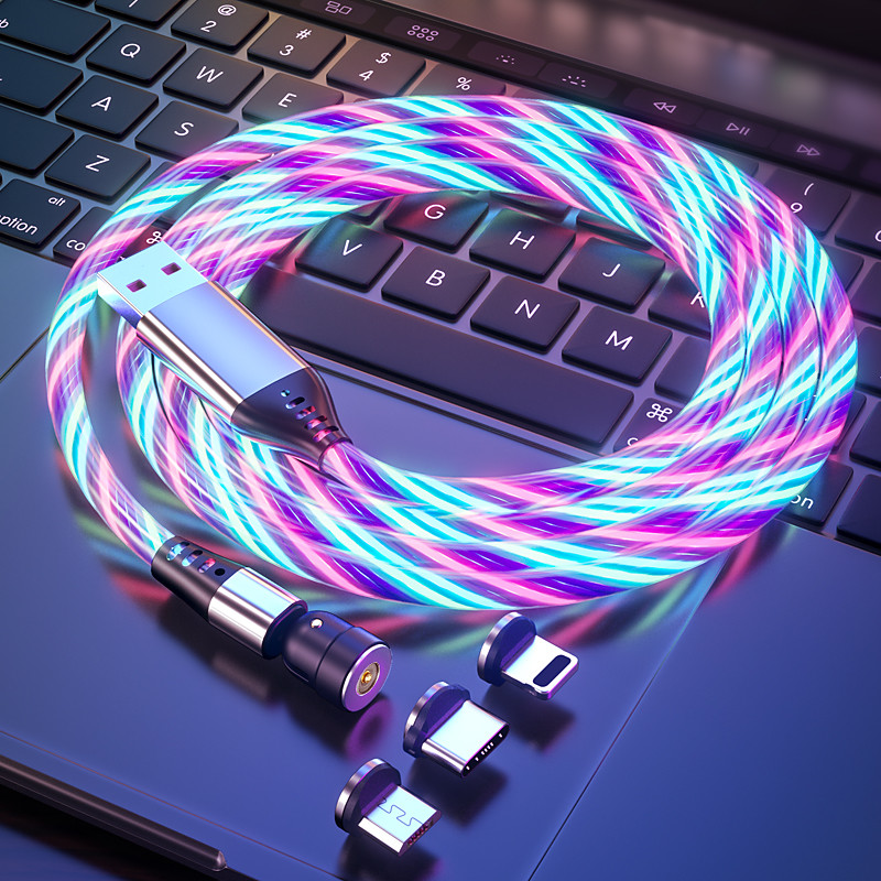 Multi Charging Cable 3.3ft 6.6ft USB A to Lightning / micro / USB C 3 A Fast Charging 3 in 1 Magnetic 540 Rotation For Samsung iPhone Phone Accessory